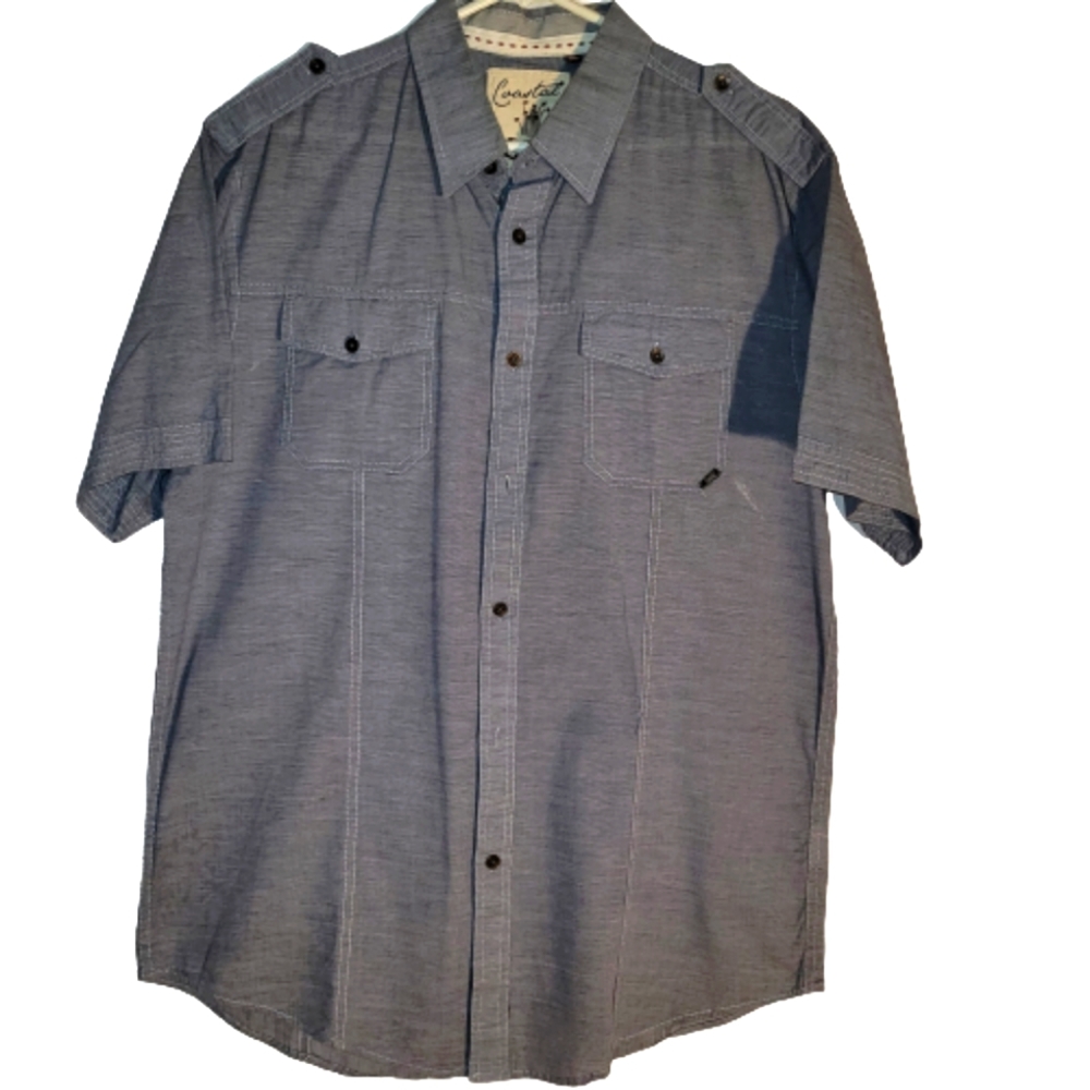 Coastal Men's Short Sleeve Button Up Shirt Black White Striped